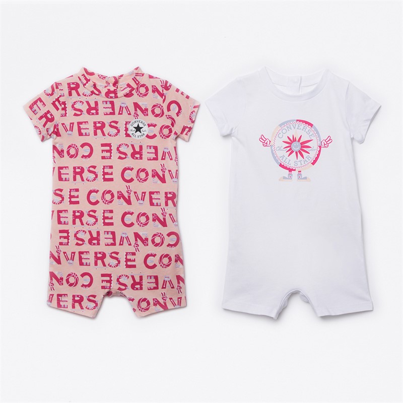 Converse Baby Girls Graphic Two Pack Rompers Storm Pink