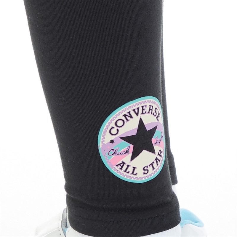 Converse Girls Rainbow Printed Hoodie And Leggings Set Black