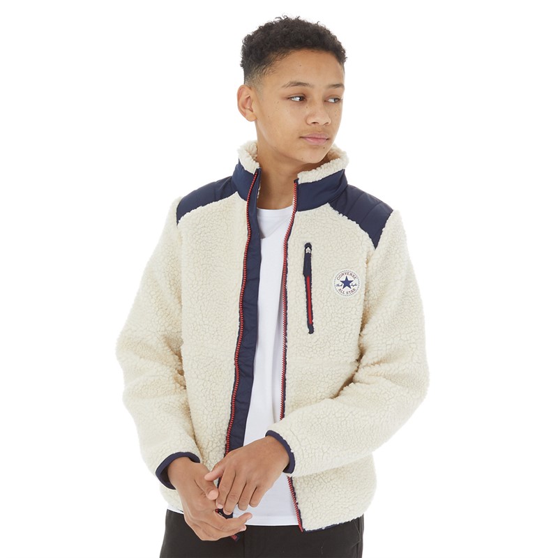 Converse Junior Boys Sherpa Full Zip Fleece Oatmeal