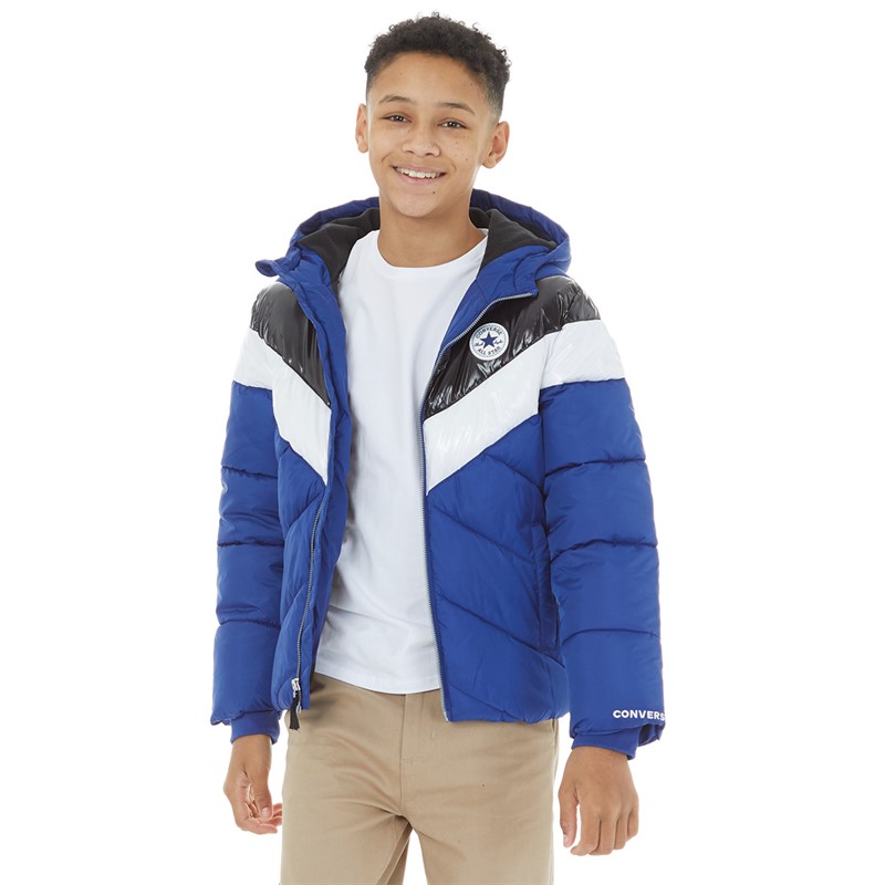 Converse Junior Boys Chevron Color Block Padded Hooded Jacket Converse Blue