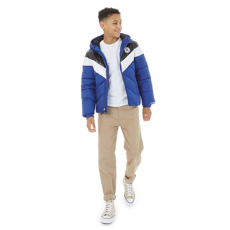 Converse Junior Boys Chevron Color Block Padded Hooded Jacket Converse Blue