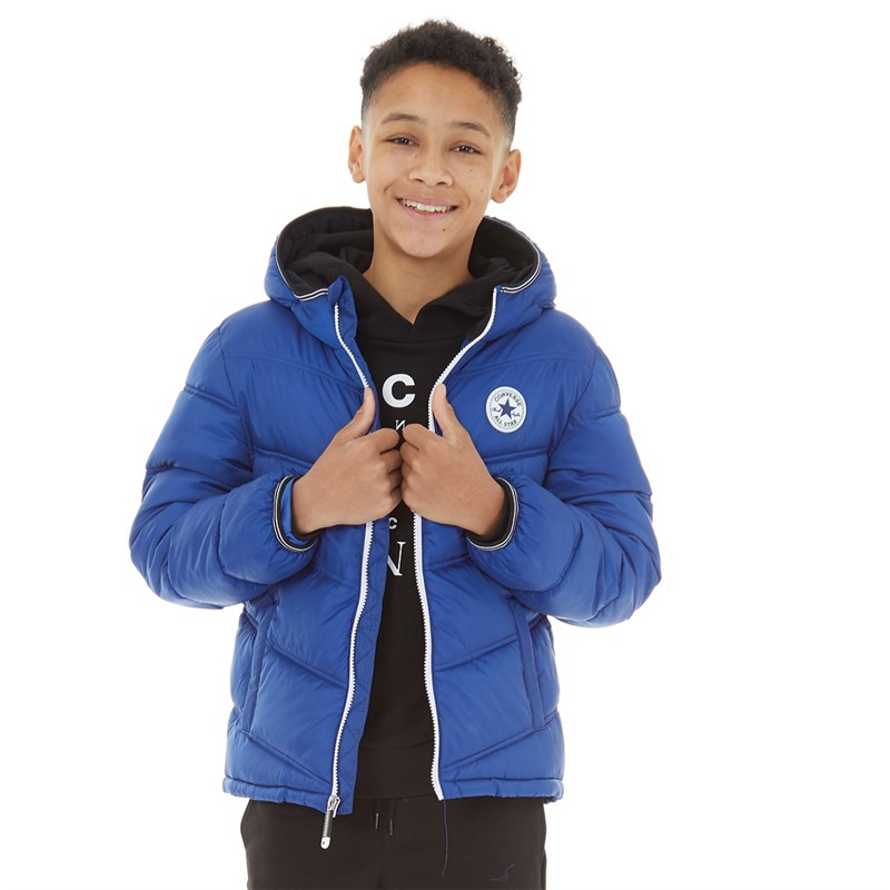 Converse Junior Boys Solid Midweight Padded Hooded Jacket Converse Blue