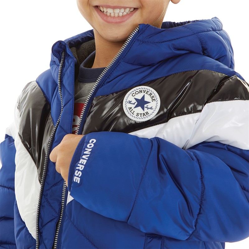 Converse Boys Chevron Color Block Padded Hooded Jacket Converse Blue