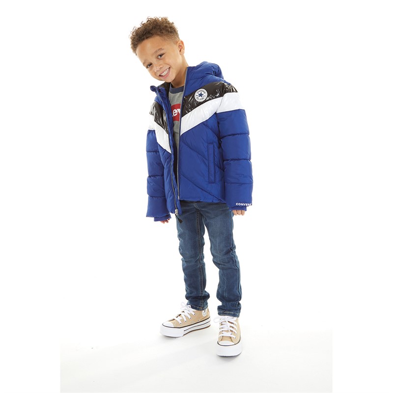 Converse Boys Chevron Color Block Padded Hooded Jacket Converse Blue