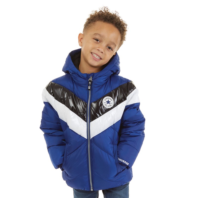 Converse Boys Chevron Color Block Padded Hooded Jacket Converse Blue