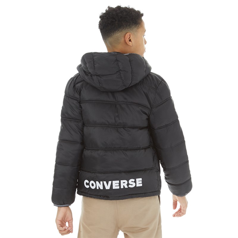 Converse Junior Kids Solid Midweight Padded Hooded Jacket Black