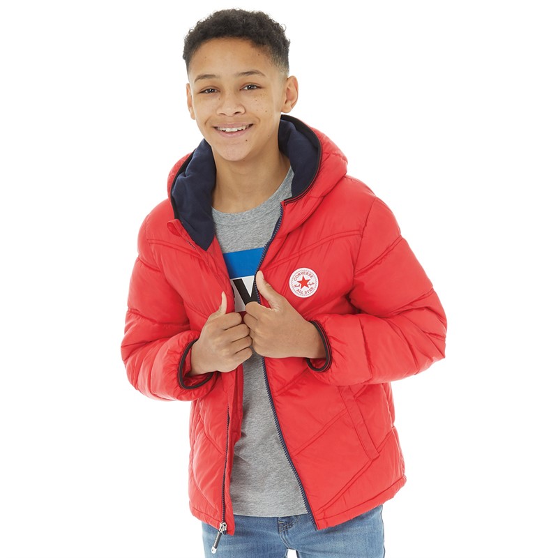 Converse Junior Boys Solid Midweight Padded Hooded Jacket University Red