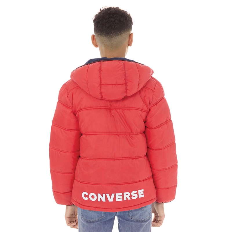 Converse Junior Boys Solid Midweight Padded Hooded Jacket University Red