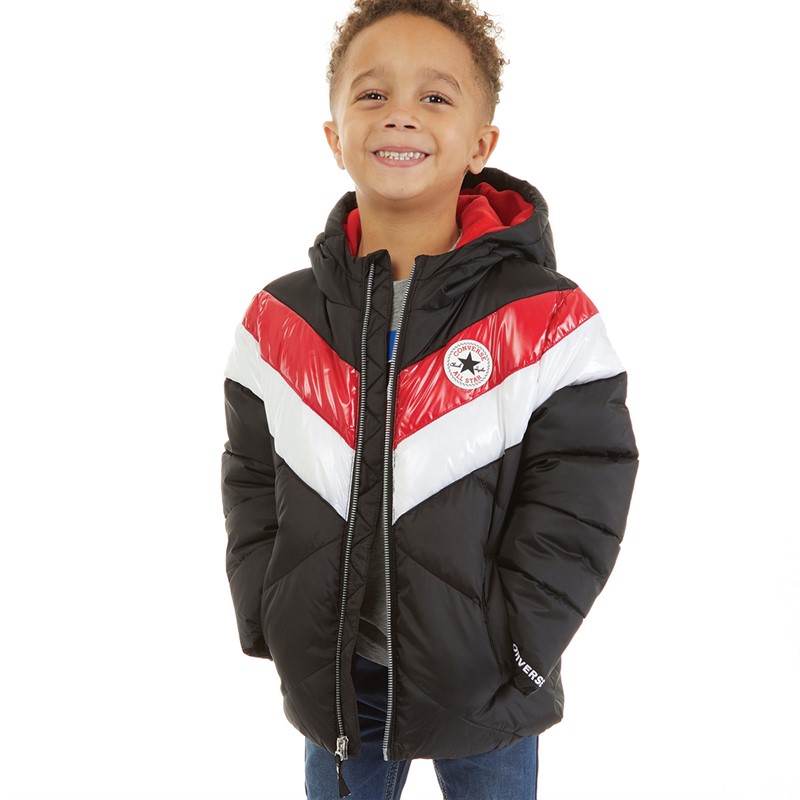 Converse Boys Chevron Color Block Padded Hooded Jacket Black