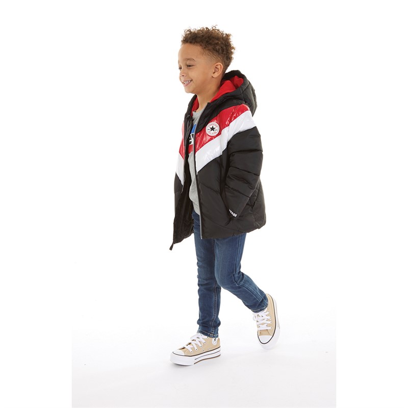 Converse Boys Chevron Color Block Padded Hooded Jacket Black