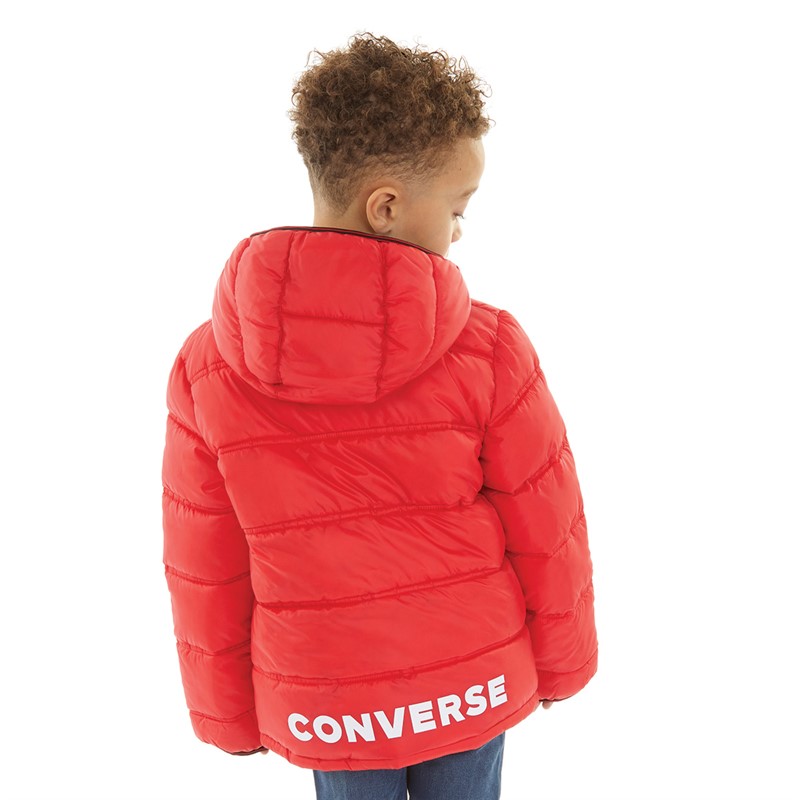 Converse Boys Solid Midweight Padded Hooded Jacket University Red