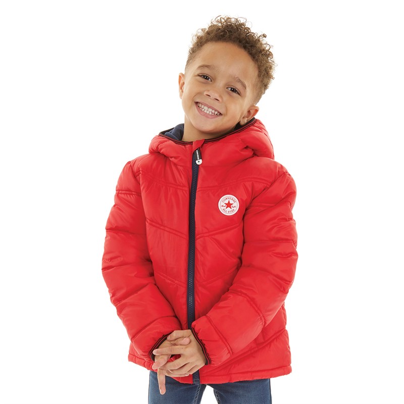 Converse Boys Solid Midweight Padded Hooded Jacket University Red