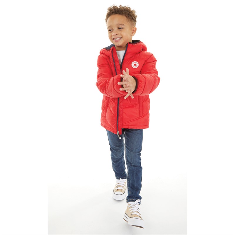 Converse Boys Solid Midweight Padded Hooded Jacket University Red