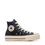 Converse Womens Chuck Taylor All Star Lift Platform Embroidered Stars Trainers Black/Lotus Pink/Egret