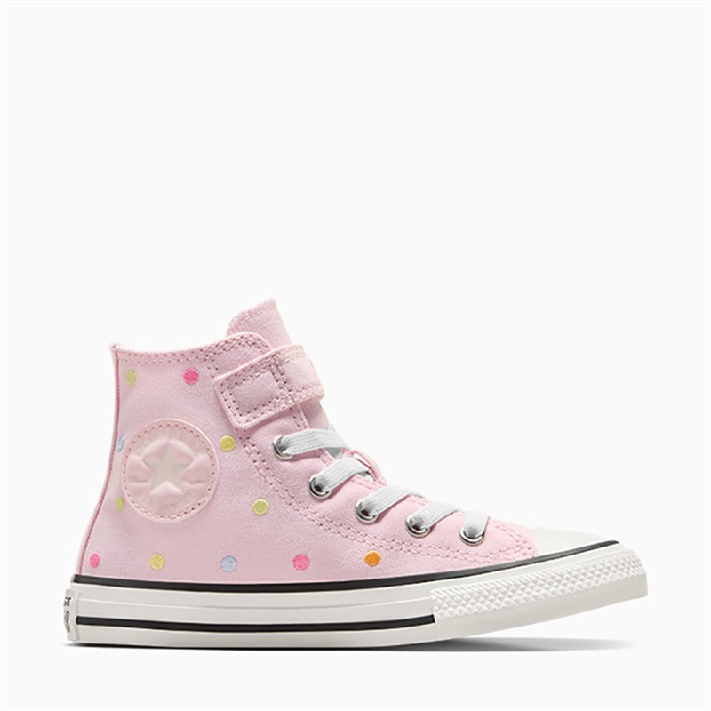 Converse Girls Chuck Taylor All Star Hi Embroidered Polka Dots Easy On Trainers Sugar Berry/Vintage White