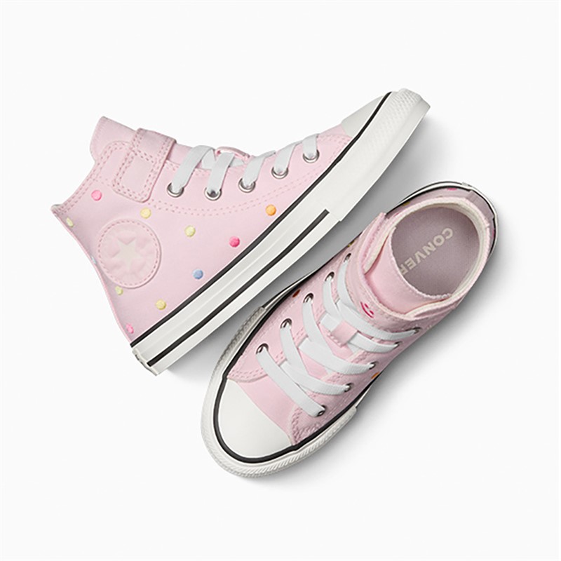 Converse Girls Chuck Taylor All Star Hi Embroidered Polka Dots Easy On Trainers Sugar Berry/Vintage White