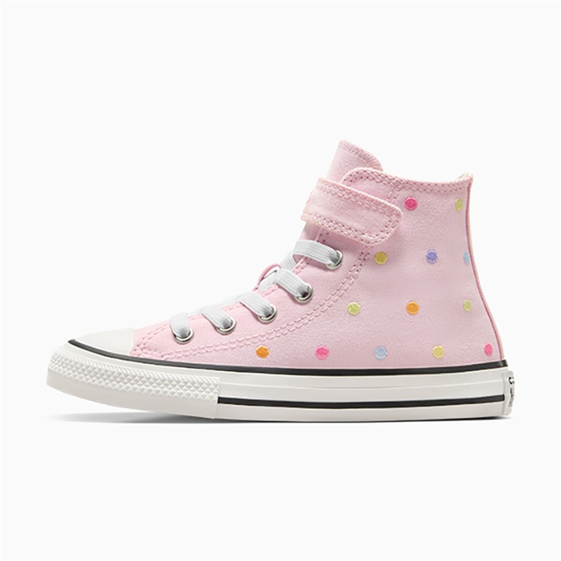 Converse Girls Chuck Taylor All Star Hi Embroidered Polka Dots Easy On Trainers Sugar Berry/Vintage White