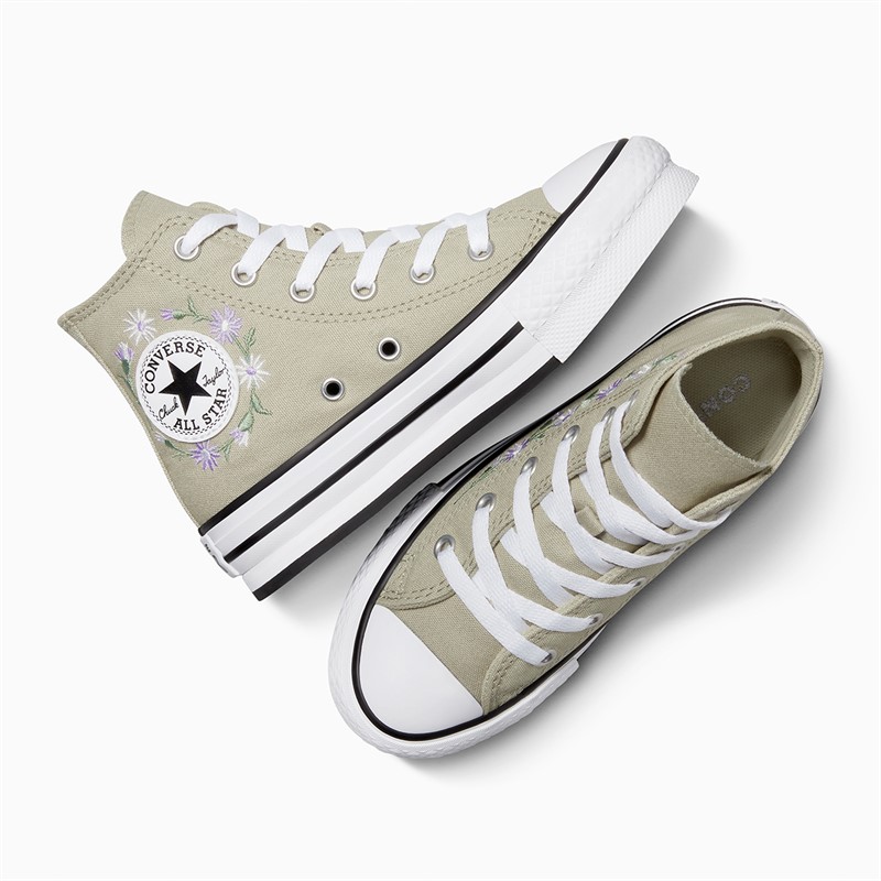 Converse Kids Chuck Taylor All Star Lift Platform Hi Florals Trainers Pale Surplus/White/Violet Heat
