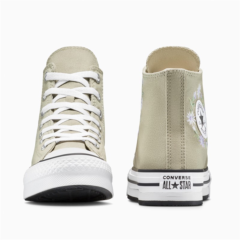 Converse Junior Girls Chuck Taylor All Star Lift Platform Hi Florals Trainers Pale Surplus/White/Violet Heat