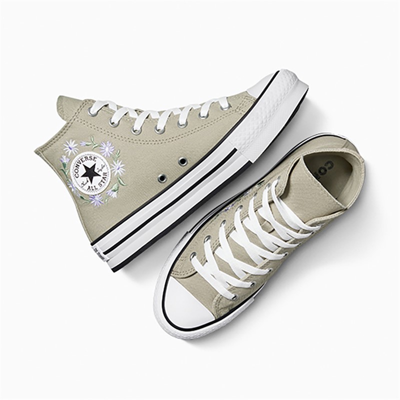 Converse Junior Girls Chuck Taylor All Star Lift Platform Hi Florals Trainers Pale Surplus/White/Violet Heat