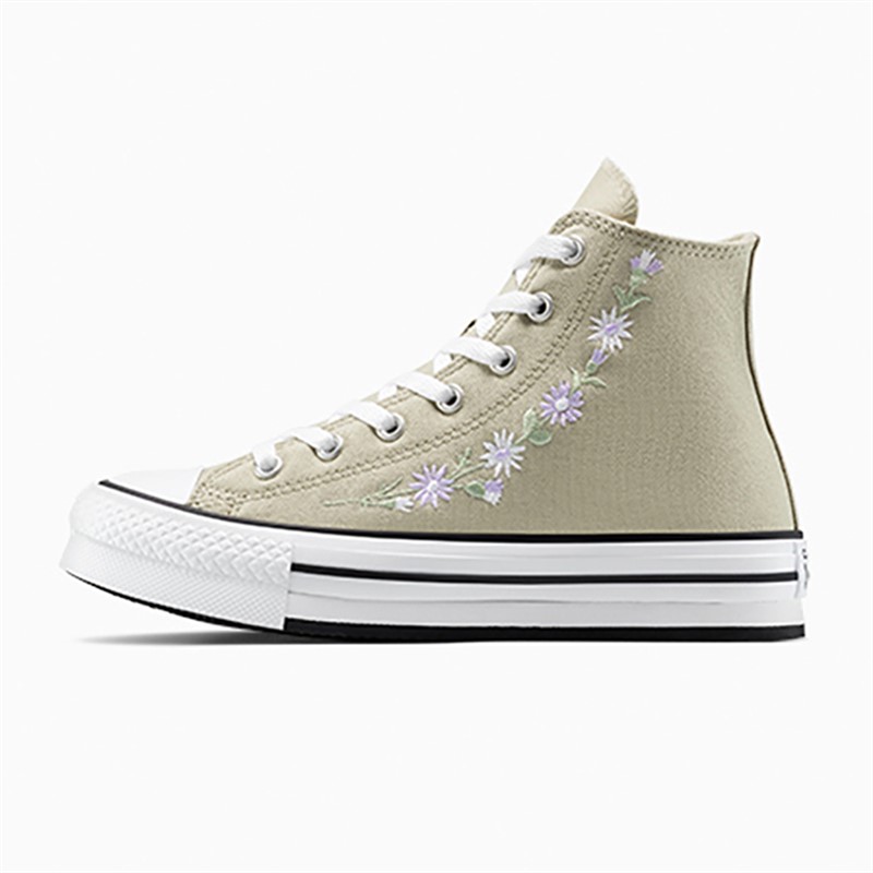 Converse Junior Girls Chuck Taylor All Star Lift Platform Hi Florals Trainers Pale Surplus/White/Violet Heat