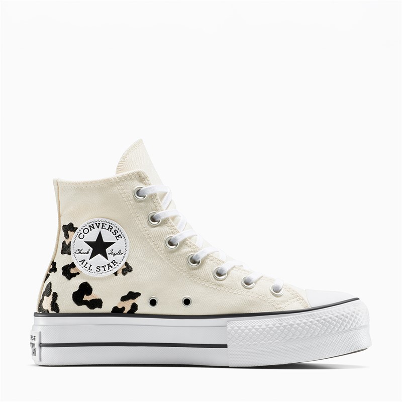 Converse Womens Chuck Taylor All Star Lift Platform Hi Embroidered Trainers Egret/Coastal Dune/Black