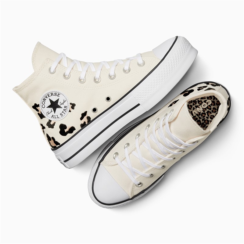 Converse Womens Chuck Taylor All Star Lift Platform Hi Embroidered Trainers Egret/Coastal Dune/Black