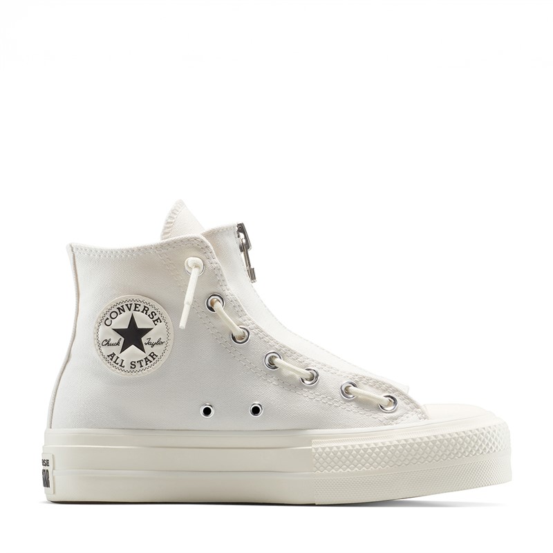 Converse Womens Chuck Taylor All Star Lift Platform Hi Zipper Trainers Vintage White/Egret/Black - Size 8.5