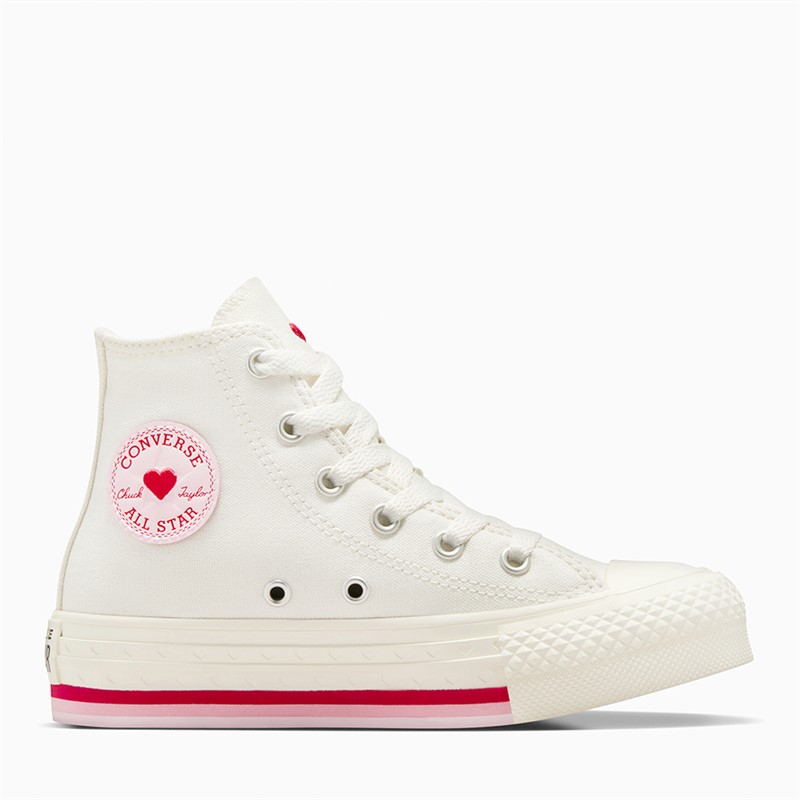 Converse Girls Chuck Taylor All Star Lift Platform Hi Valentine's Day Trainers Vintage White/Red