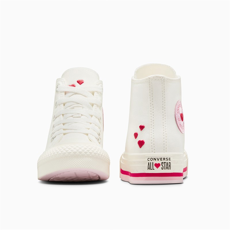 Converse Girls Chuck Taylor All Star Lift Platform Hi Valentine's Day Trainers Vintage White/Red