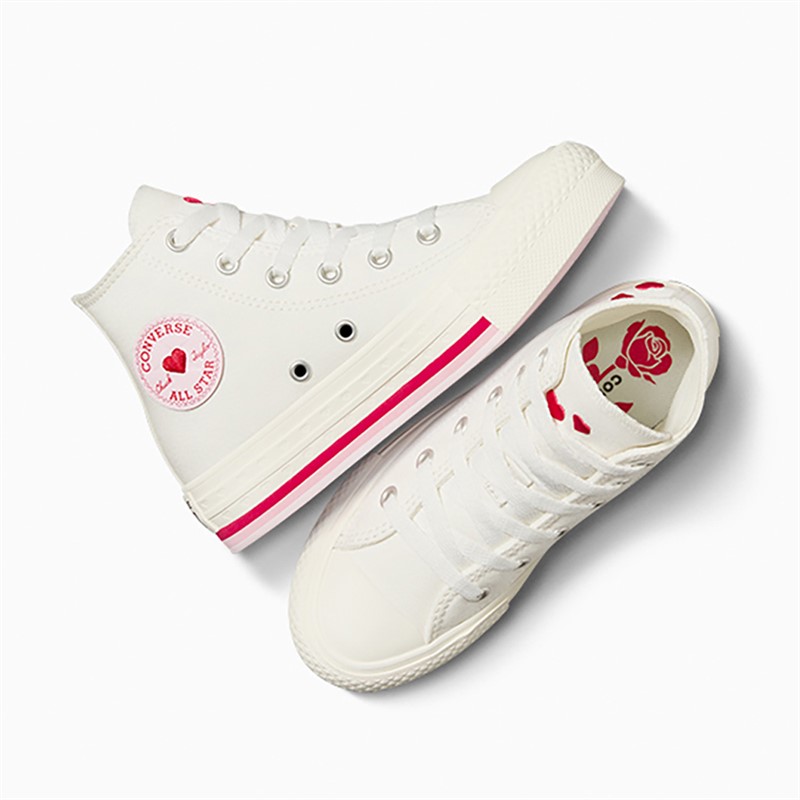 Converse Girls Chuck Taylor All Star Lift Platform Hi Valentine's Day Trainers Vintage White/Red