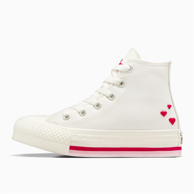 Converse Girls Chuck Taylor All Star Lift Platform Hi Valentine's Day Trainers Vintage White/Red