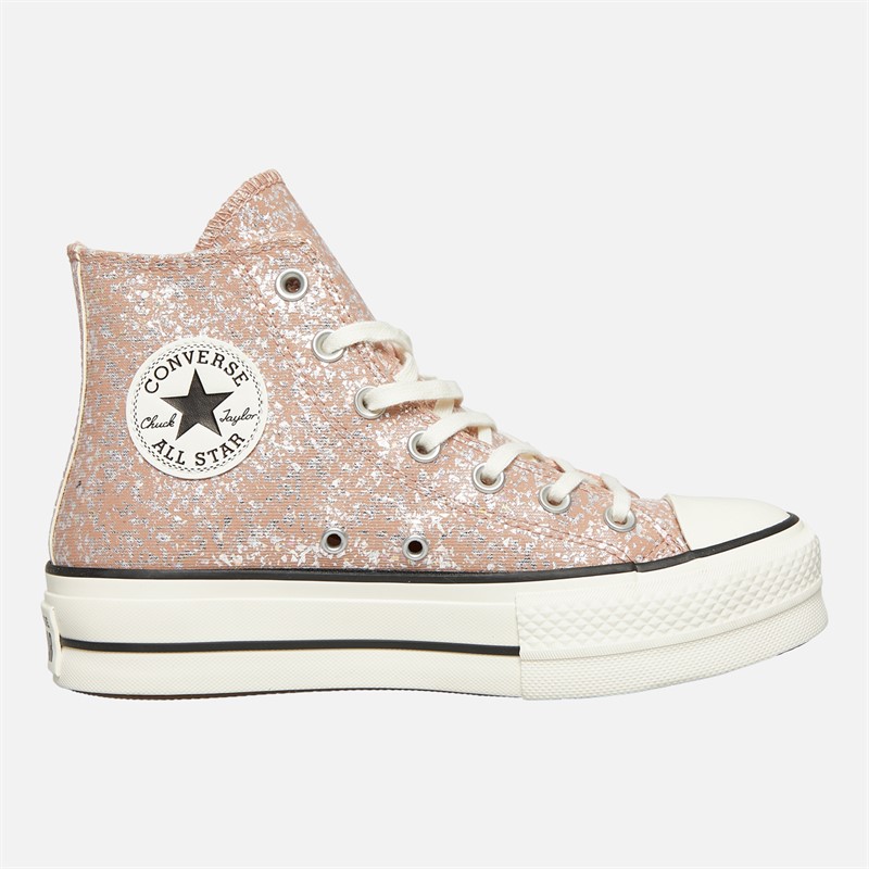 Converse Womens Chuck Taylor All Star Lift Platform Hi Glitter Trainers Dusty Cinder/Egret/Black - Size 5.5