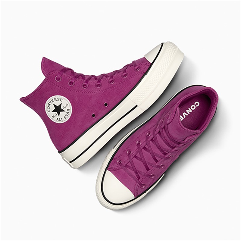 Converse Womens Chuck Taylor All Star Lift Platform Hi Colorful Suede Trainers Quantum Violet/Egret/Black