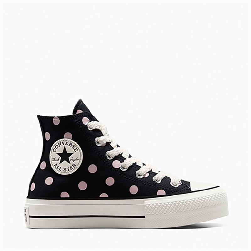 Converse Womens Chuck Taylor All Star Lift Platform Hi Polka Dots Trainers Black/Summit Pink/Egret