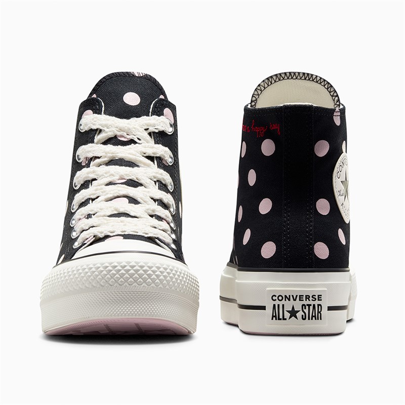 Converse Womens Chuck Taylor All Star Lift Platform Hi Polka Dots Trainers Black/Summit Pink/Egret