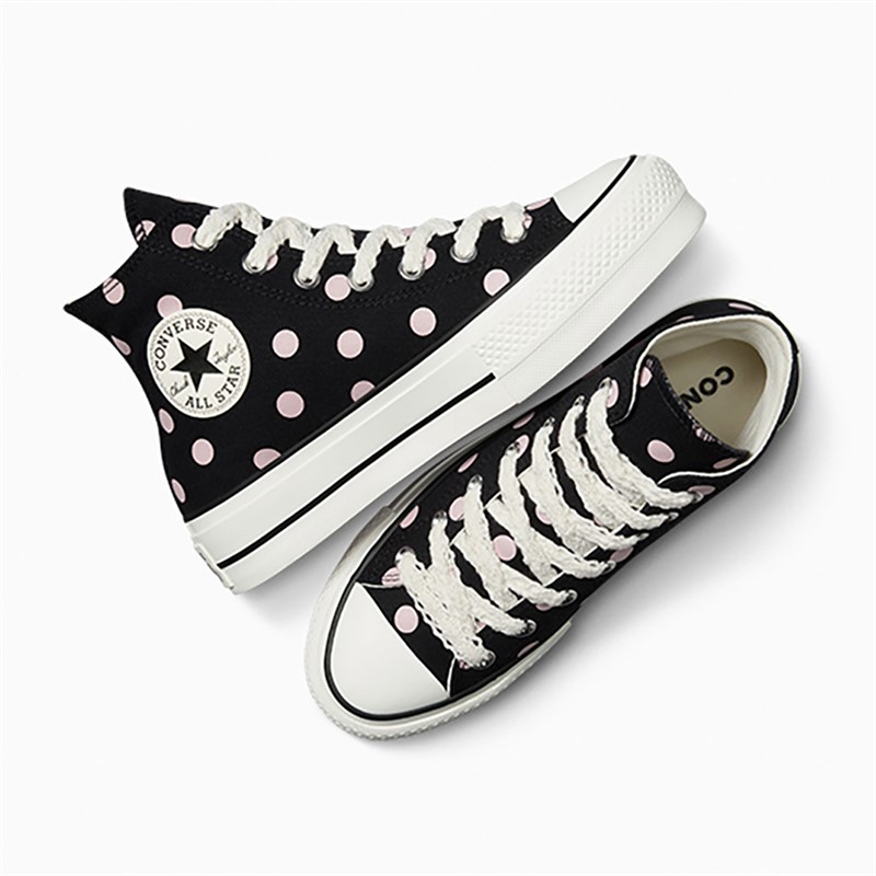 Converse Womens Chuck Taylor All Star Lift Platform Hi Polka Dots Trainers Black/Summit Pink/Egret