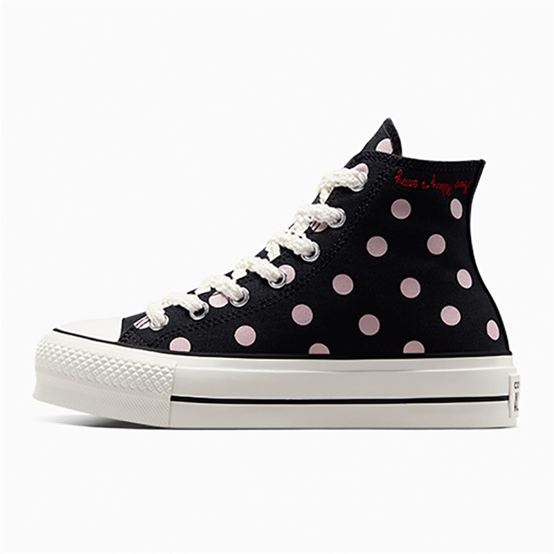 Converse Womens Chuck Taylor All Star Lift Platform Hi Polka Dots Trainers Black/Summit Pink/Egret