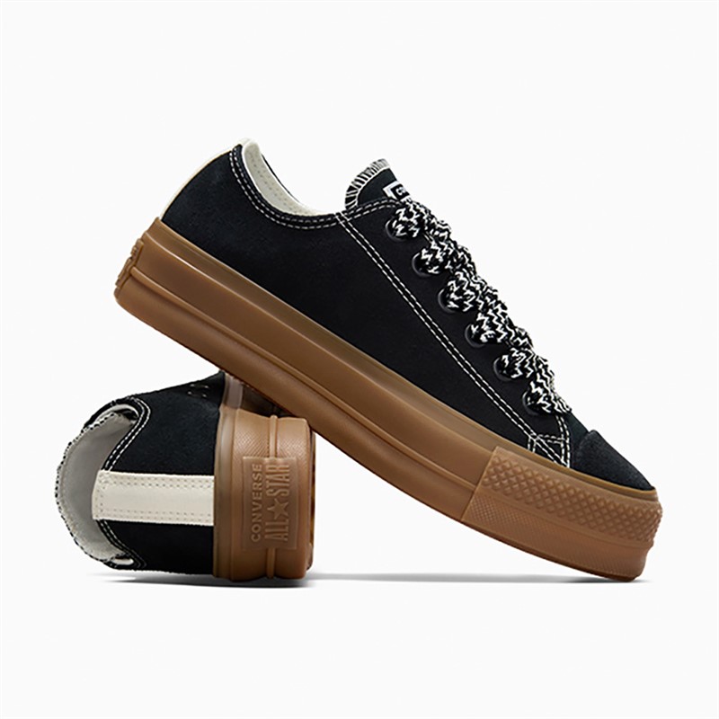 Converse Womens Chuck Taylor All Star Lift Platform Ox Suede Trainers Black/Egret/Light Brown