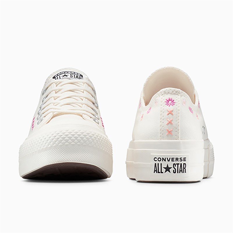 Converse Womens Chuck Taylor All Star Lift Platform Ox Floral Embroidery Trainers Egret/Sugar Berry/Cactus Bud