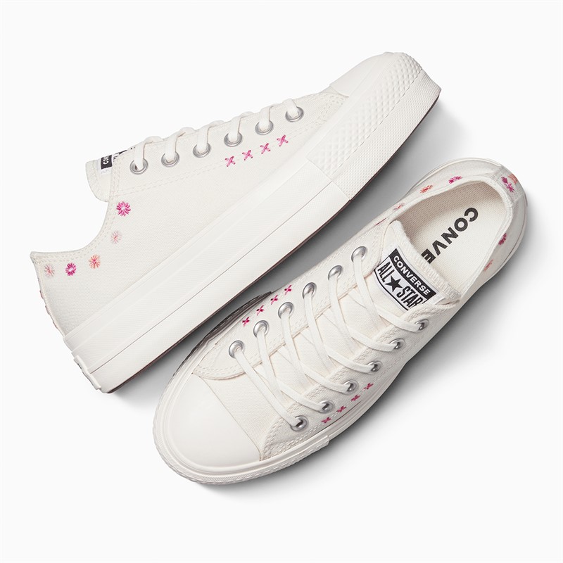 Converse Womens Chuck Taylor All Star Lift Platform Ox Floral Embroidery Trainers Egret/Sugar Berry/Cactus Bud