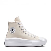 Converse Junior Chuck Taylor All Star Move Hi Coated Leather Trainers Desert Sand/Black/White