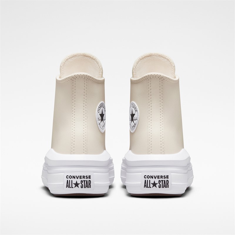 Converse Junior Chuck Taylor All Star Move Hi Coated Leather Trainers Desert Sand/Black/White