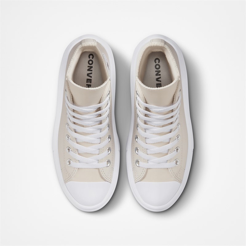 Converse Junior Chuck Taylor All Star Move Hi Coated Leather Trainers Desert Sand/Black/White