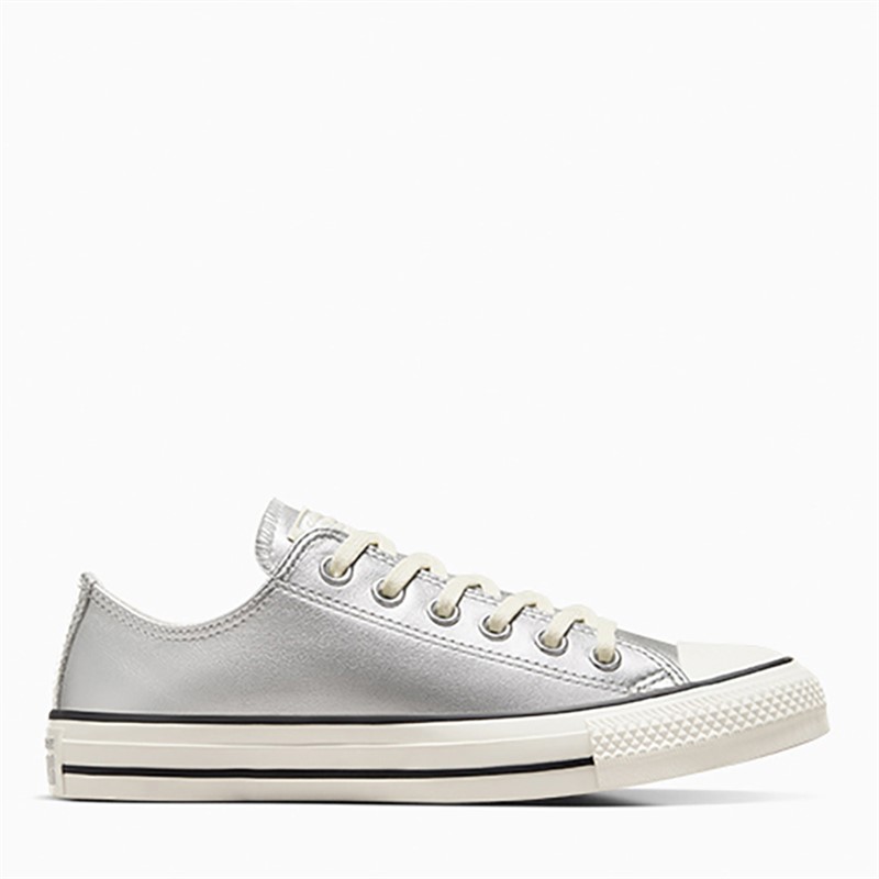 Converse Womens Chuck Taylor All Star Ox Metallic Leather Trainers Silver/Egret/Black
