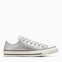 Converse Womens Chuck Taylor All Star Ox Metallic Leather Trainers Silver/Egret/Black