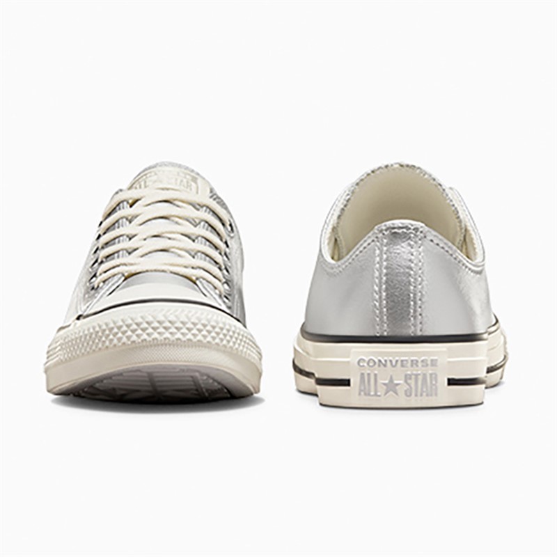 Converse Womens Chuck Taylor All Star Ox Metallic Leather Trainers Silver/Egret/Black