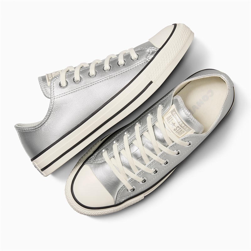 Converse Womens Chuck Taylor All Star Ox Metallic Leather Trainers Silver/Egret/Black
