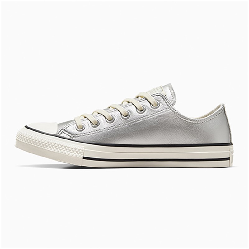 Converse Womens Chuck Taylor All Star Ox Metallic Leather Trainers Silver/Egret/Black