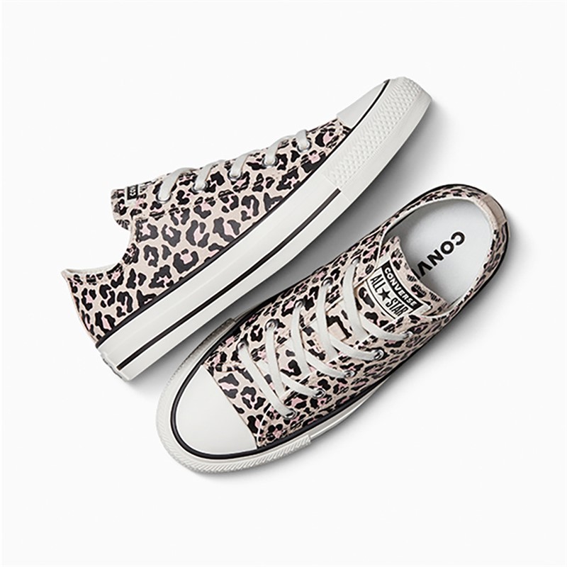 Converse Junior Girls Chuck Taylor All Star Ox Leopard Trainers Warm Clay/Egret/Black